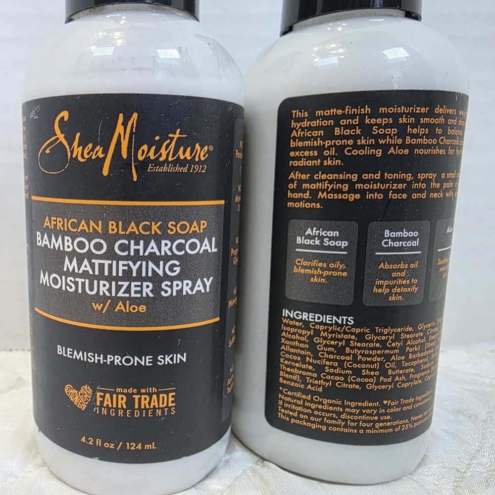 Lot of 2‎ Shea Moisture African Black Soap Bamboo Charcoal Moisturizer Spray